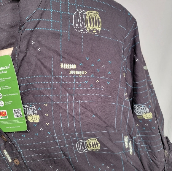 NWT Men's long-sleeve Akkriti XL black button up with African drums brand new - Picture 2 of 10